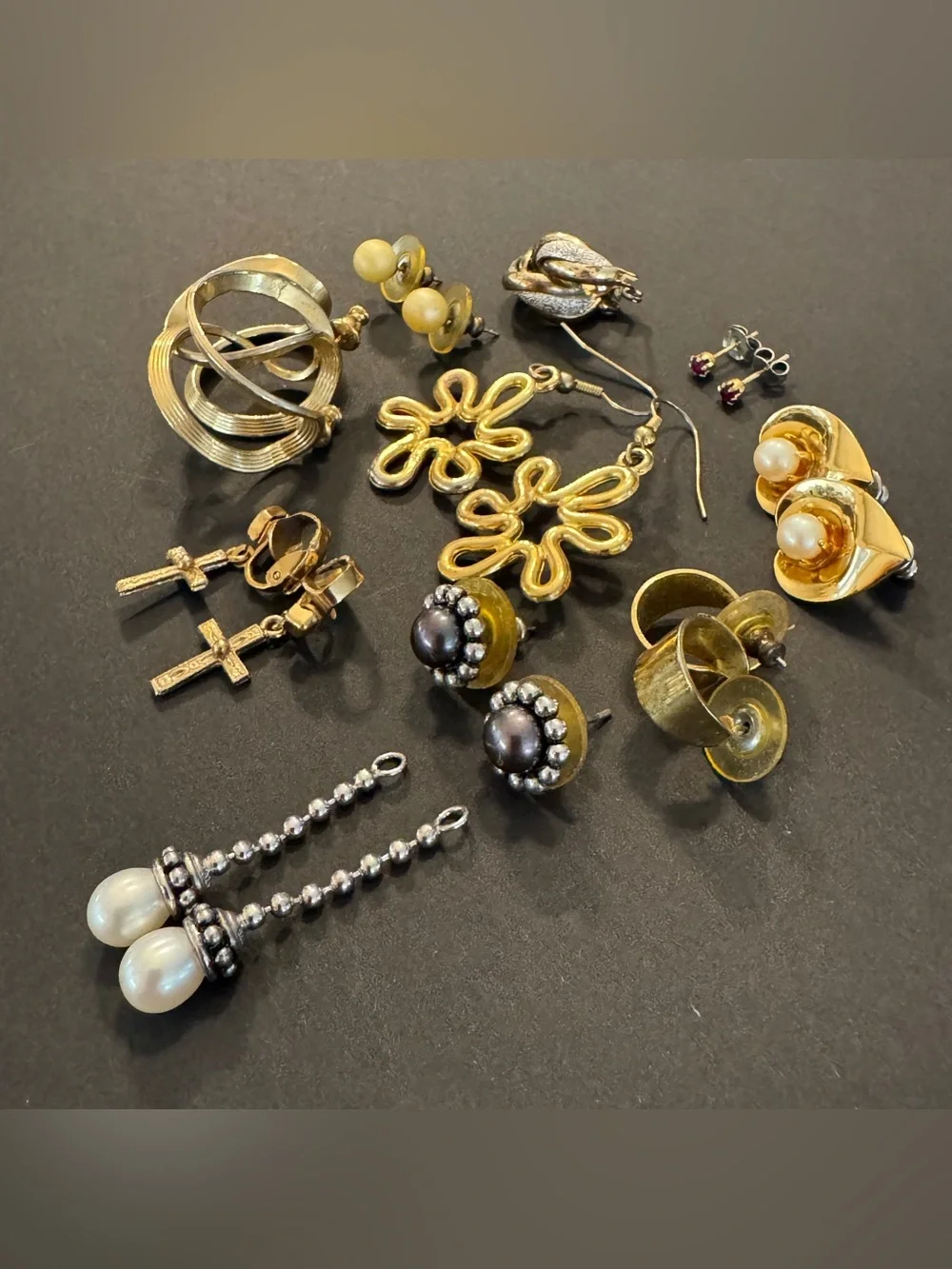 Vintage Costume Earring Lot Gold Tone Faux Pearl Clip On Pierced Dangle